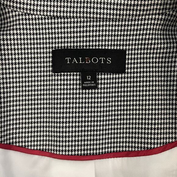 Talbots Women's 12 Single Button Stretch Blazer Jacket Black White Houndstooth - Picture 2 of 16